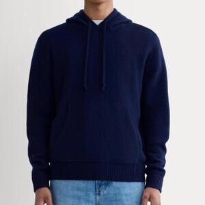 EVERLANE The Felted Merino Wool Soft Pullover Hoodie Men's Dark Navy Blue S $148